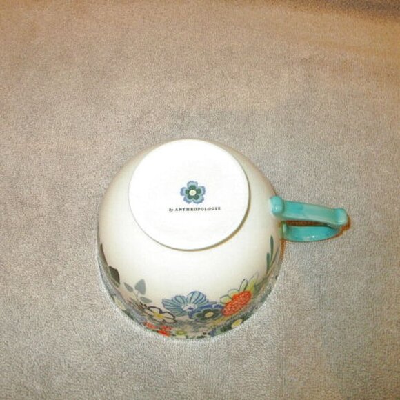 Anthropologie TEA TIME Coffee MUG Cup FOOTED Twist Handle MONOGRAM A Floral - Picture 7 of 8